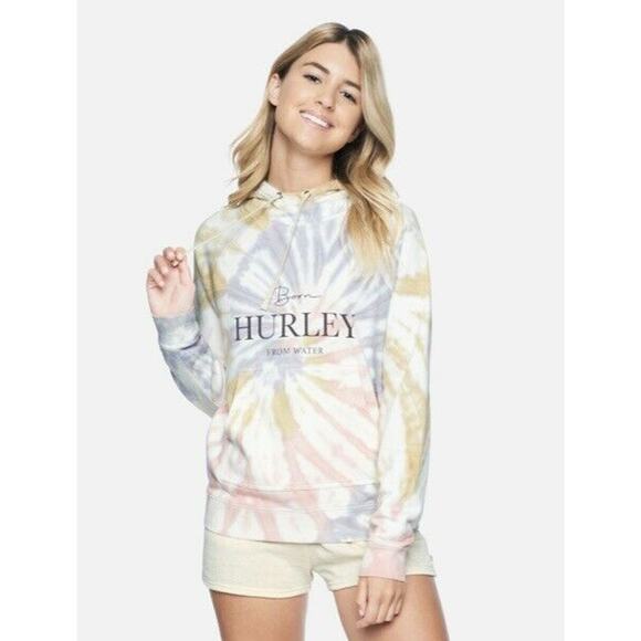 Hurley Womens Ivy Tie Dye Easy Raglan Hoodie Fleece Sweatshirt Small Multicolor - Picture 1 of 12